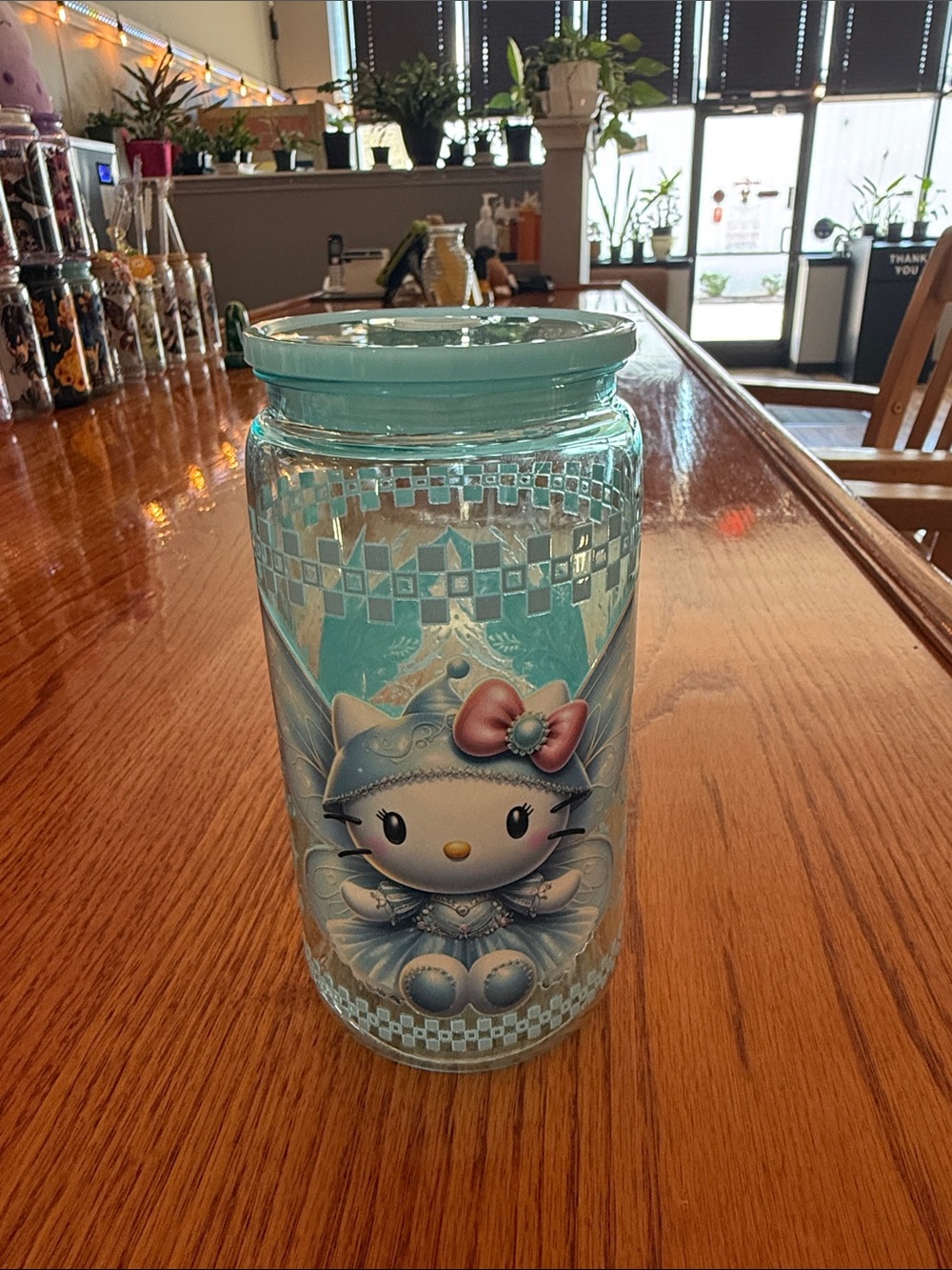 Sanrio Hello Kitty Light Blue acrylic gift Cup with Lid and straw